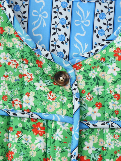 Relaxed Fit Floral Print Jacket in Green