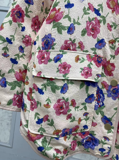 Embroidered Floral Pocket Cotton Jacket