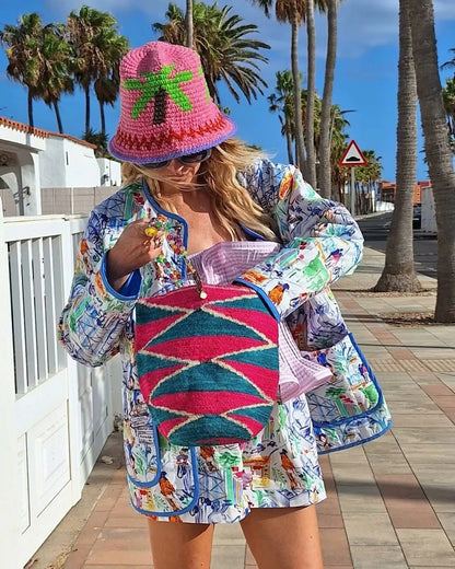 Graffiti-Style Jacket and Shorts Set