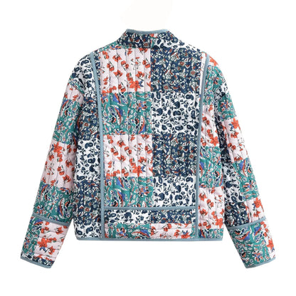 Floral Patchwork Oversized Jacket with Drop Shoulders