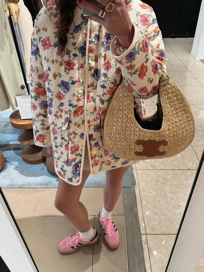 Embroidered Floral Pocket Cotton Jacket