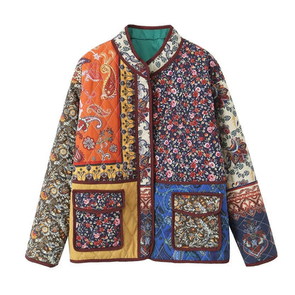 Multi-Colored Quilted Jacket with Ethnic Pattern Design