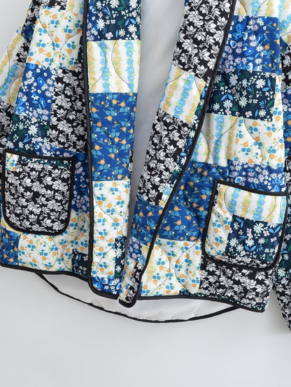 Floral Patchwork Lapel Jacket with Pocket