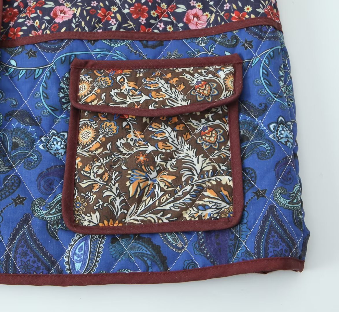 Multi-Colored Quilted Jacket with Ethnic Pattern Design