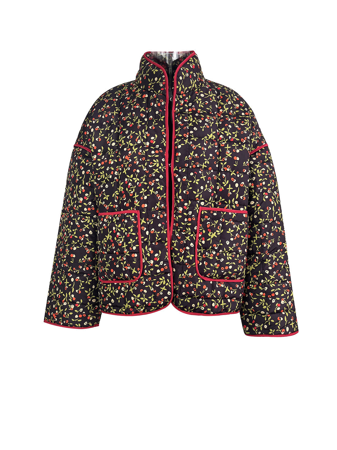 Floral Print Cotton Drop Shoulder Jacket with Pocket Clip