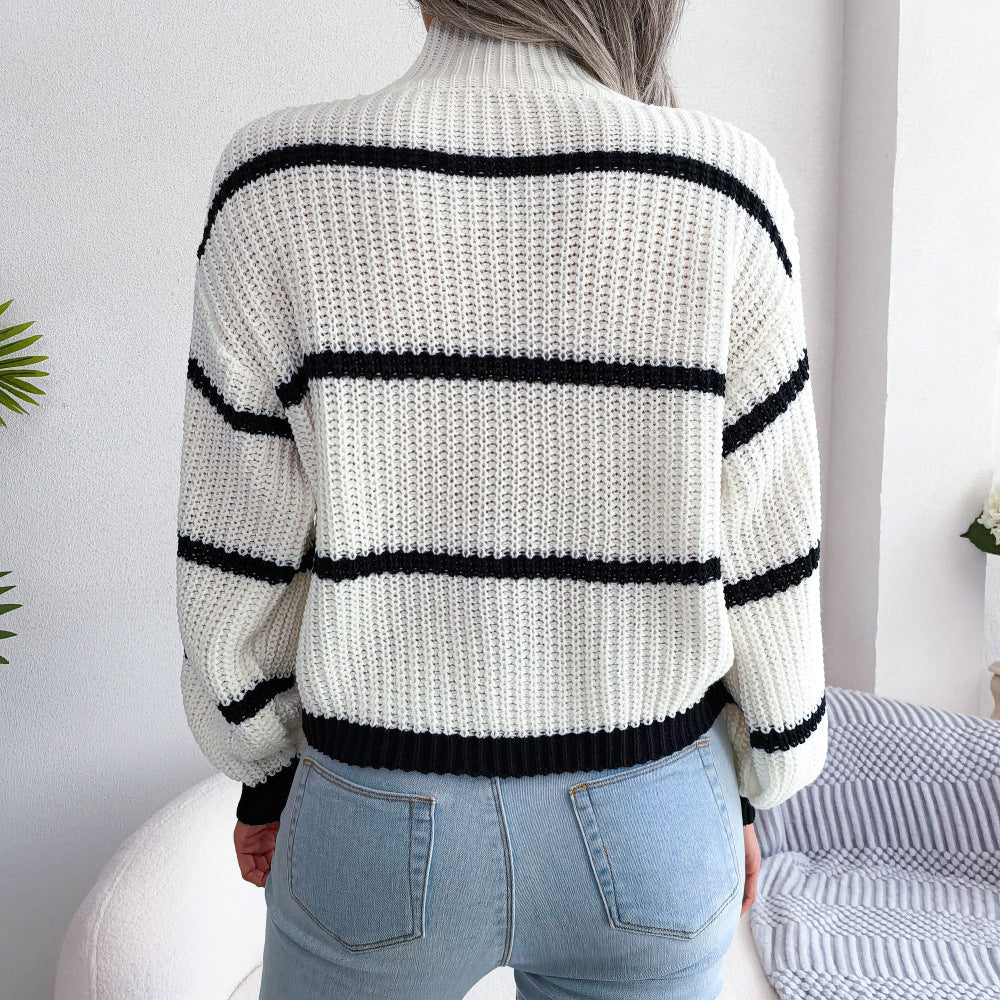 Striped Mock Neck Sweater