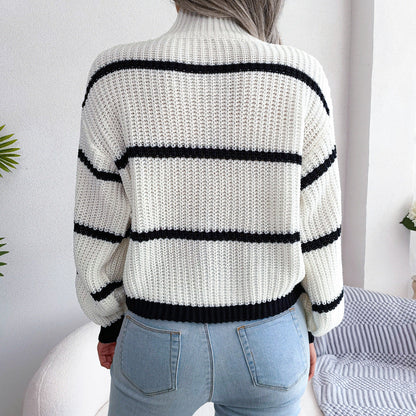 Striped Mock Neck Sweater