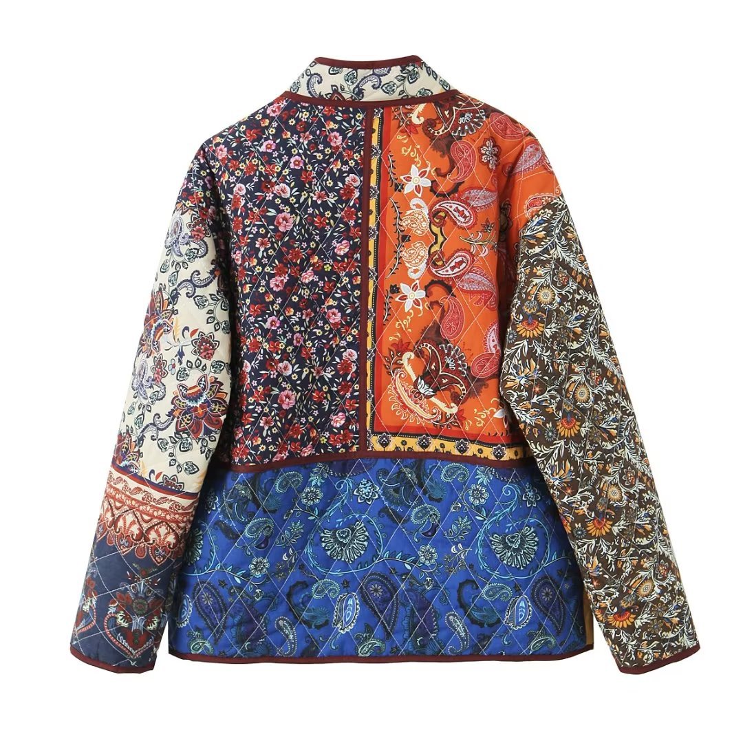 Multi-Colored Quilted Jacket with Ethnic Pattern Design