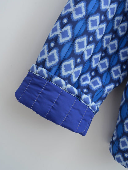 Quilted Jacket with Floral Print and Geometric Pattern Pockets