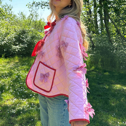 Quilted Thin Jacket with Bow Embroidery