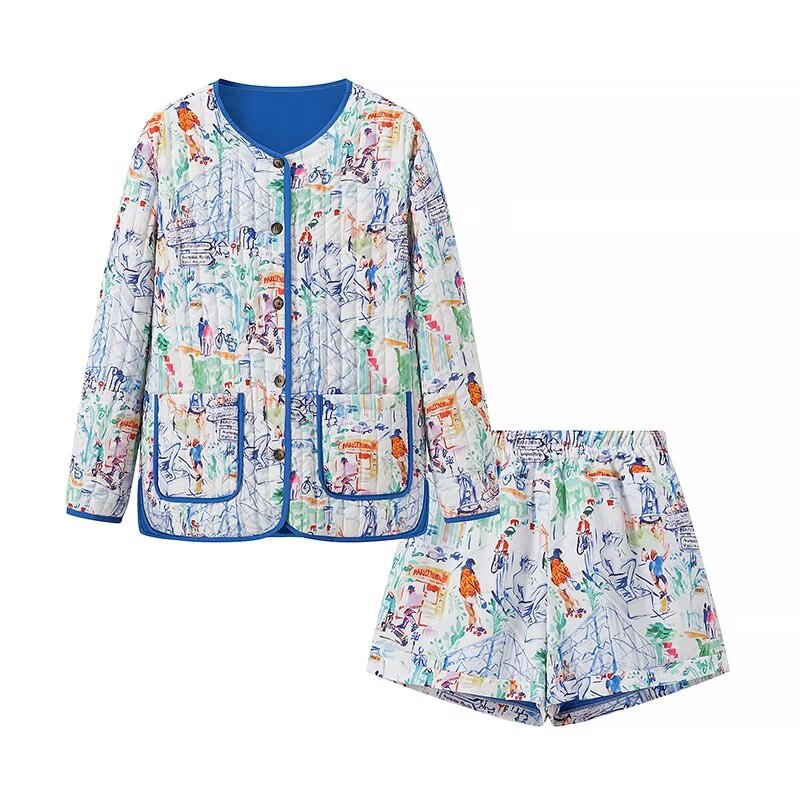 Graffiti-Style Jacket and Shorts Set