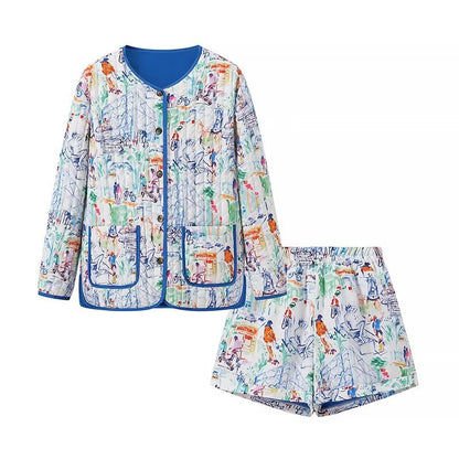 Graffiti-Style Jacket and Shorts Set