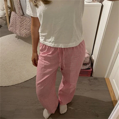 Striped Mid Waist Long Pants