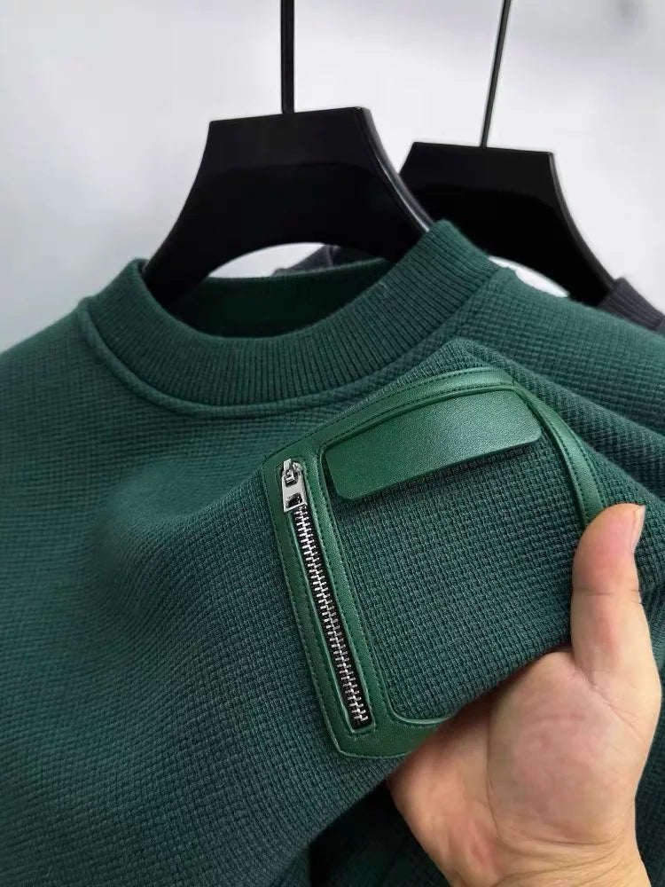 Sweater With Leather Stitching