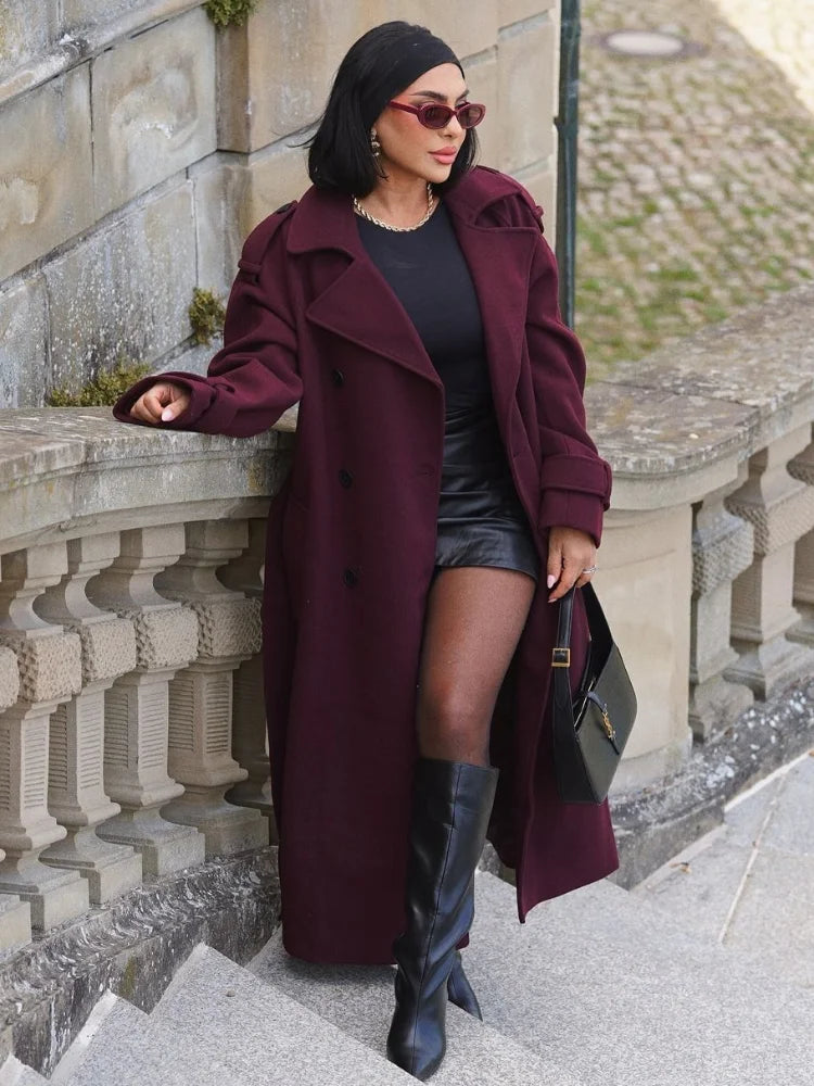 Lisa Elegant Burgundy Long Coat