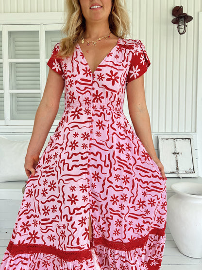 Carmen Maxi Dress - Strawberry Spritz