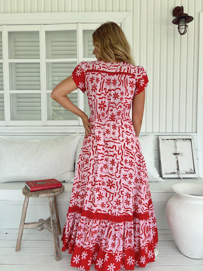 Carmen Maxi Dress - Strawberry Spritz