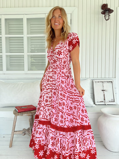 Carmen Maxi Dress - Strawberry Spritz