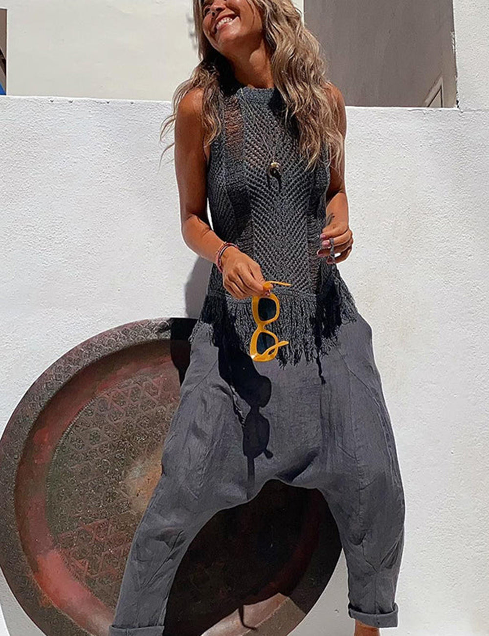 Thar Desert Tassel Knit Sleeveless Top
