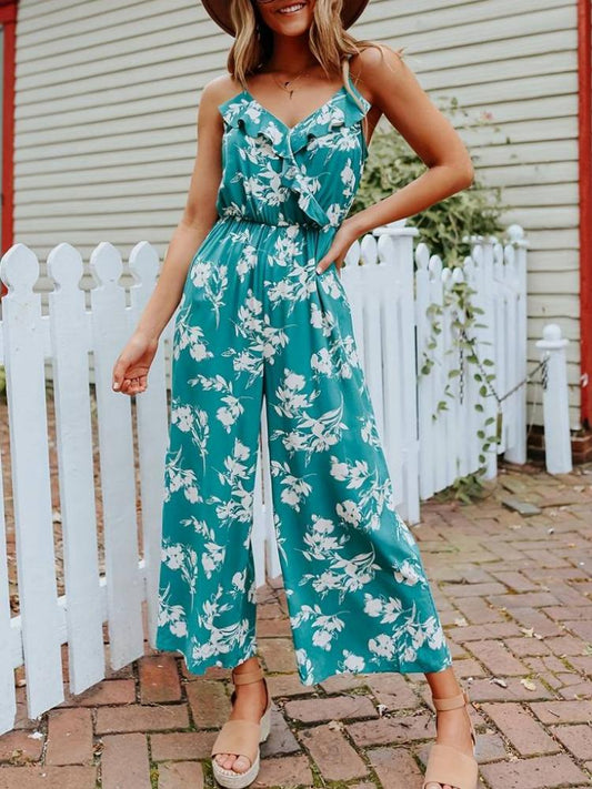 Floral Print Sleeveless Wide-Leg Jumpsuit