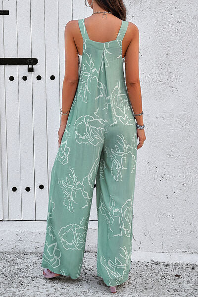 Pocketed Printed Wide Strap Jumpsuit