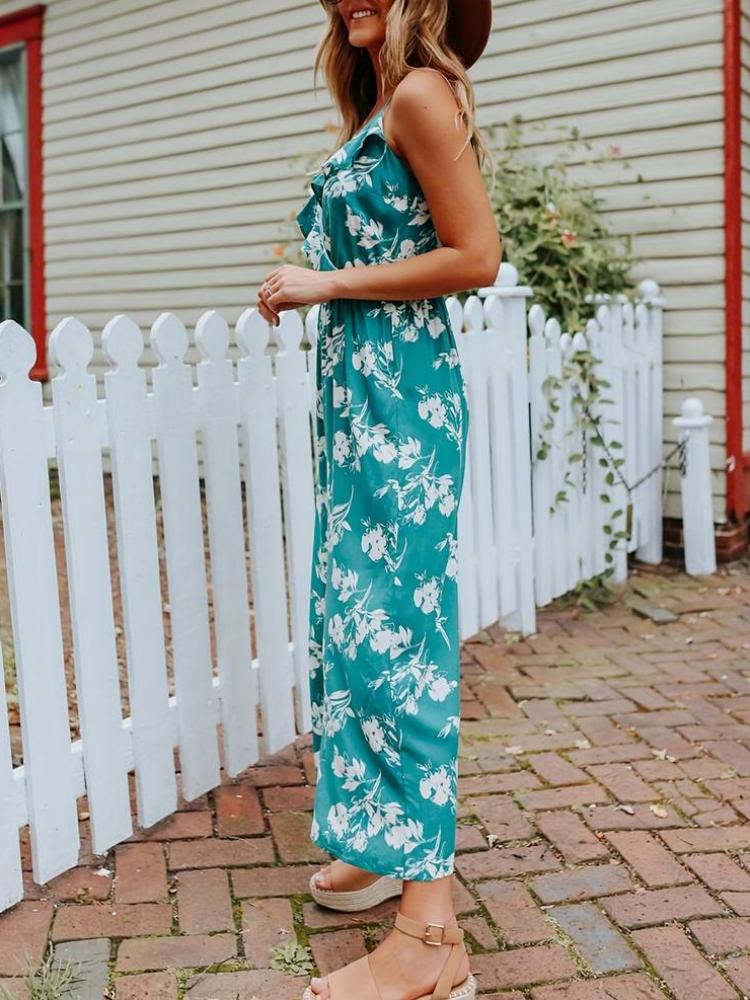 Floral Print Sleeveless Wide-Leg Jumpsuit