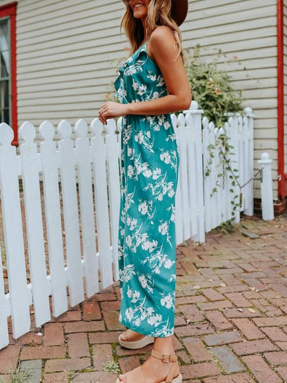 Floral Print Sleeveless Wide-Leg Jumpsuit