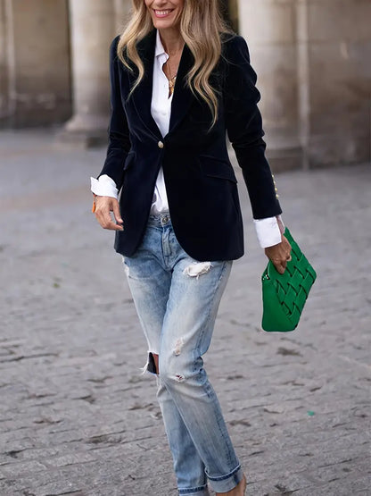 Coral Elegant Velvet Blazer