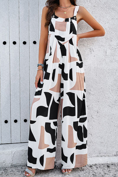 Pocketed Printed Wide Strap Jumpsuit