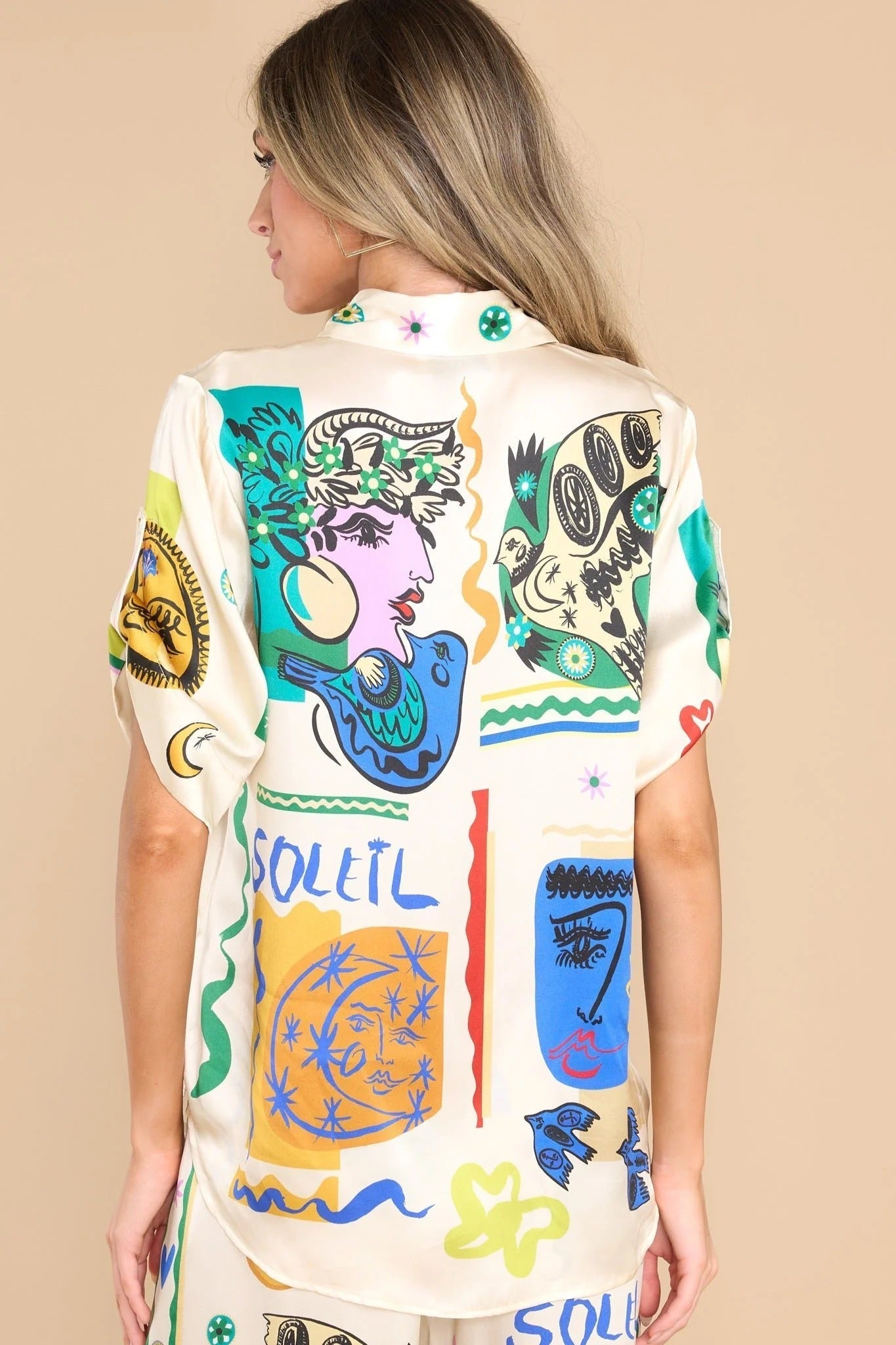 Relaxed Ivory Printed Shirt and Trousers Ensemble