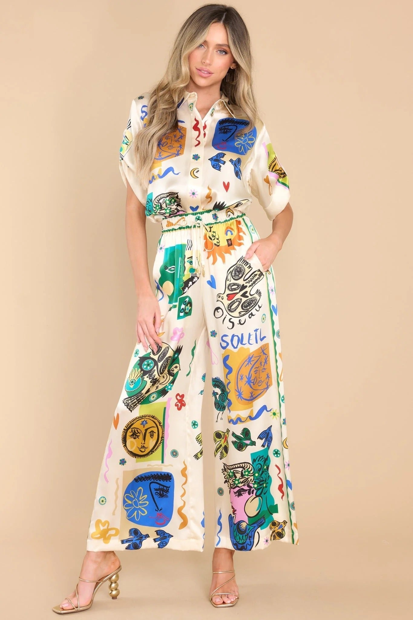 Relaxed Ivory Printed Shirt and Trousers Ensemble