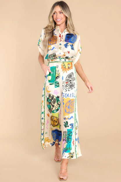 Relaxed Ivory Printed Shirt and Trousers Ensemble