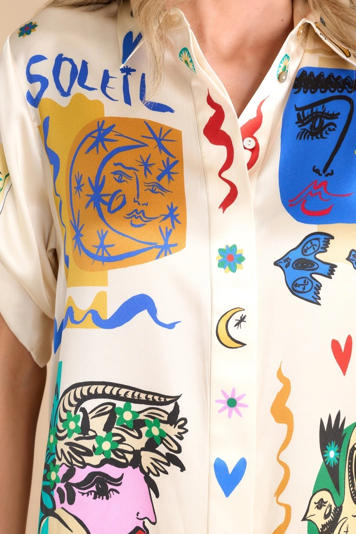 Relaxed Ivory Printed Shirt and Trousers Ensemble