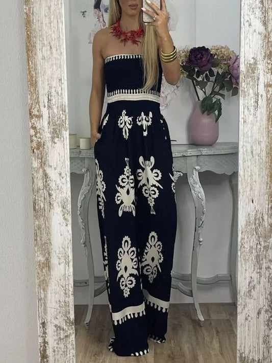 Stylish Printed Chest Wrap Jumpsuit for Women