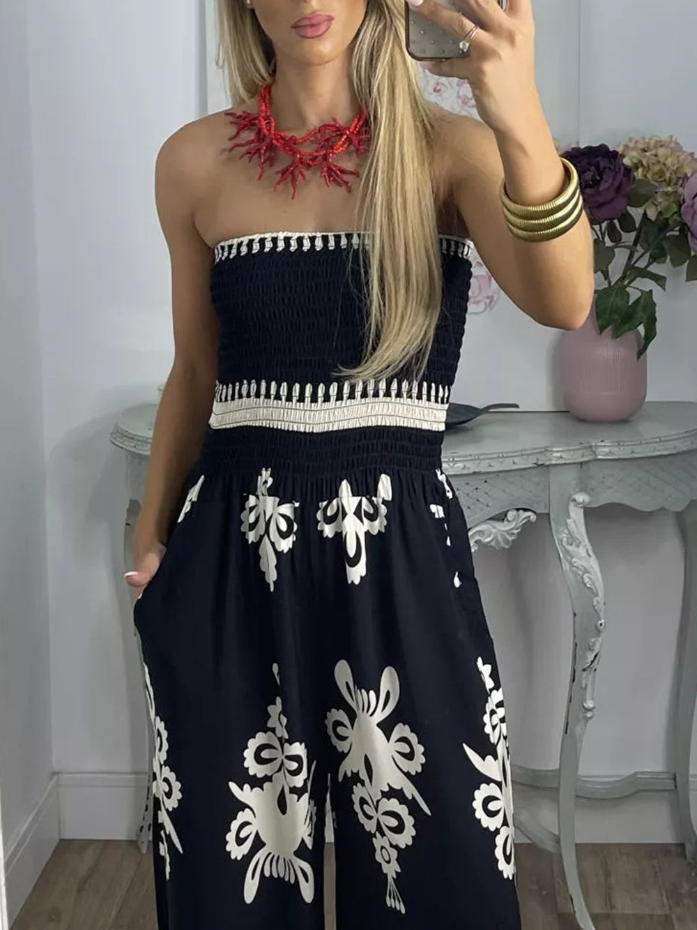 Stylish Printed Chest Wrap Jumpsuit for Women
