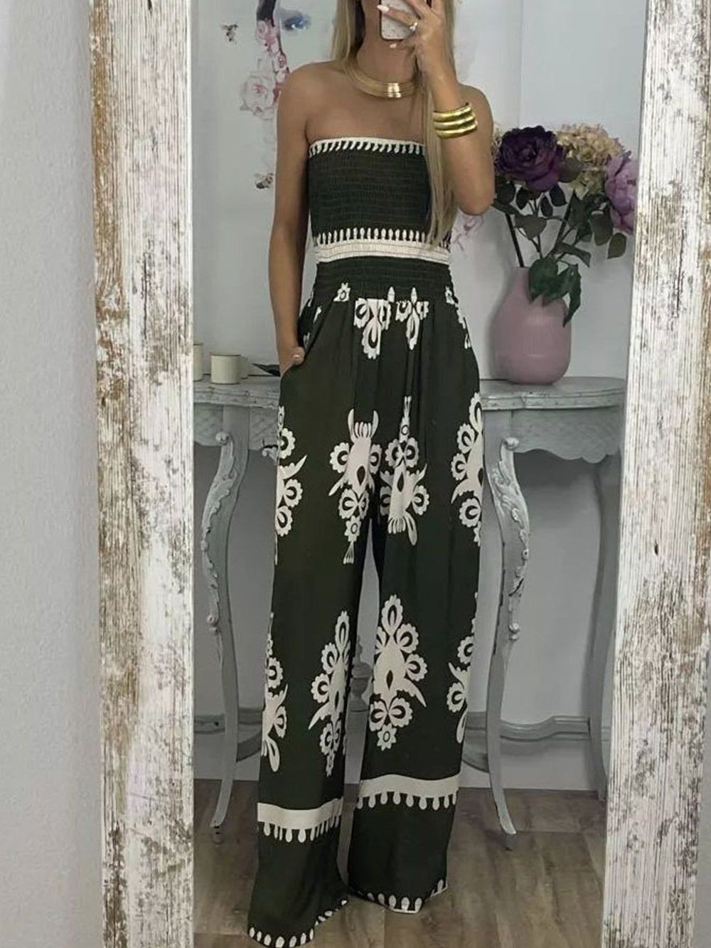 Stylish Printed Chest Wrap Jumpsuit for Women