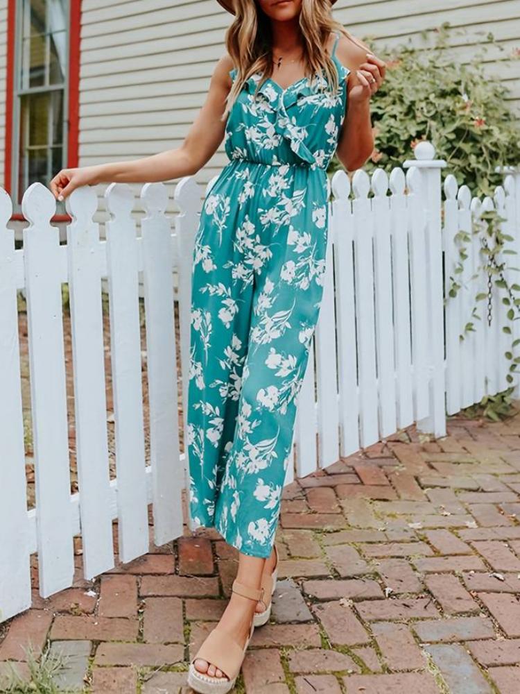 Floral Print Sleeveless Wide-Leg Jumpsuit