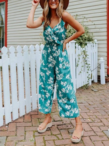 Floral Print Sleeveless Wide-Leg Jumpsuit