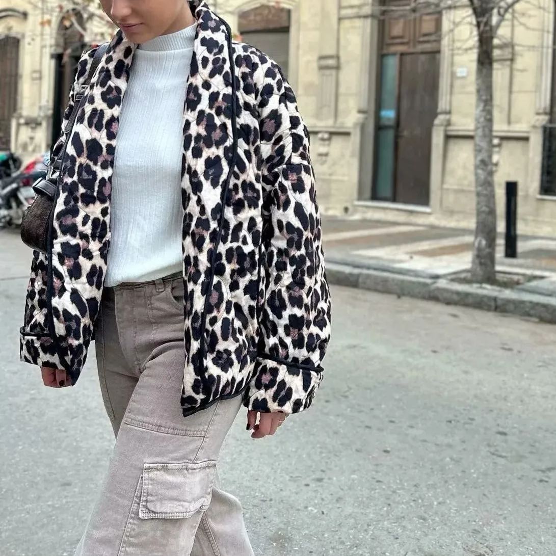 Quilted Jacket with Leopard Print
