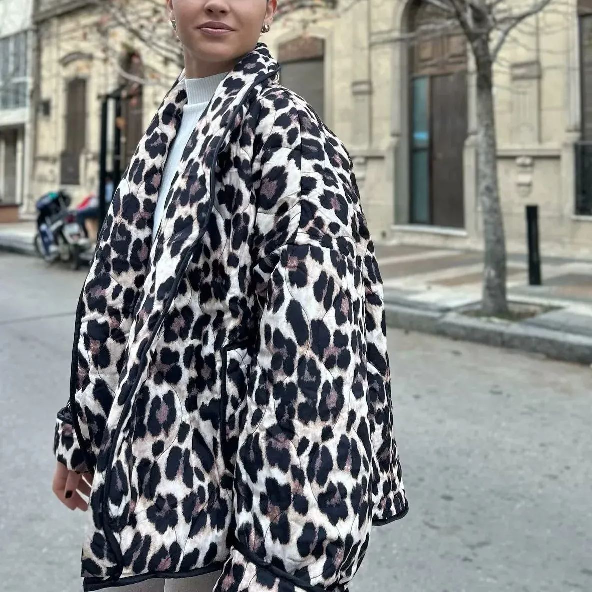 Quilted Jacket with Leopard Print
