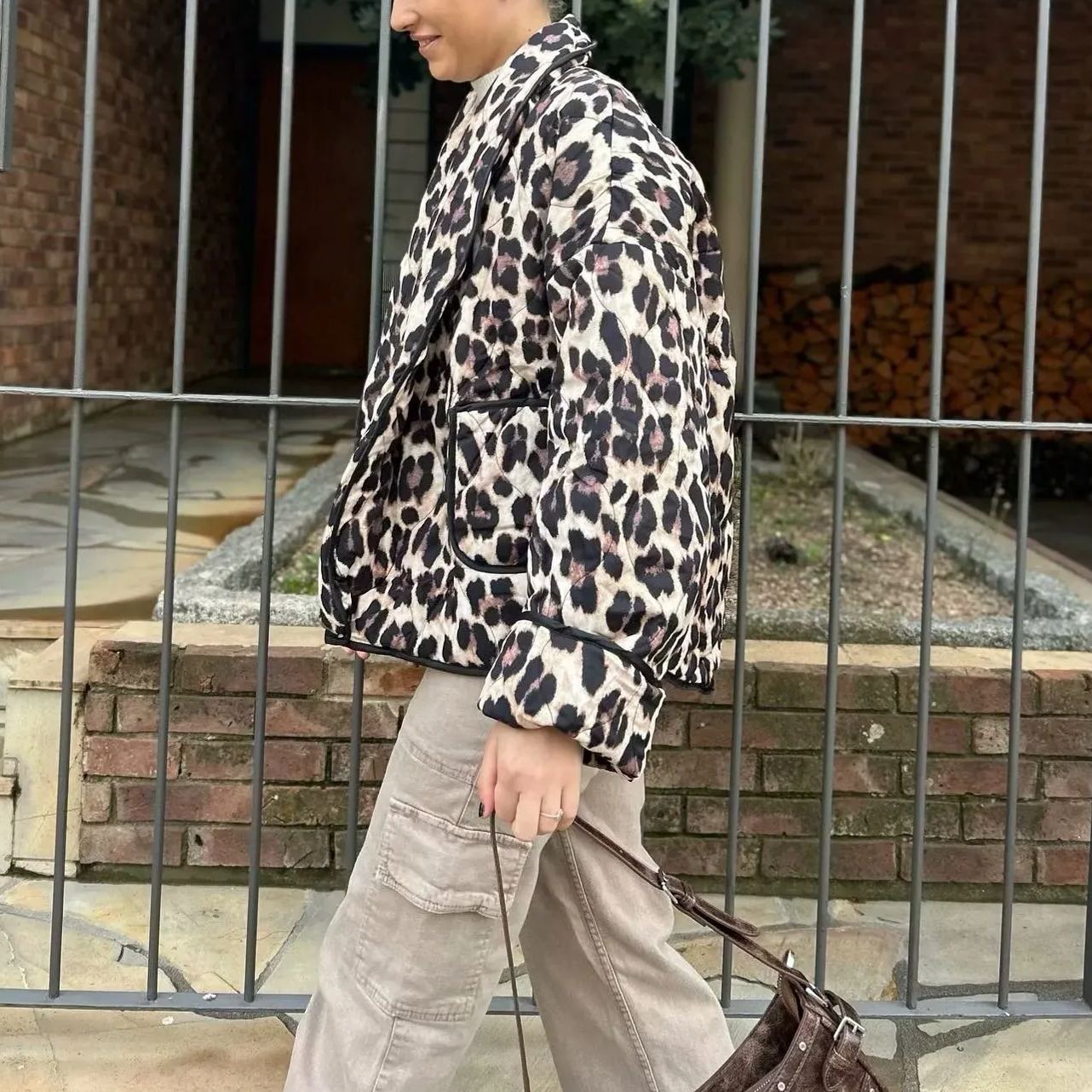 Quilted Jacket with Leopard Print