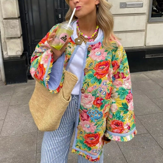 Bohemian Jacket with Quilted Floral Patchwork and Rose Design