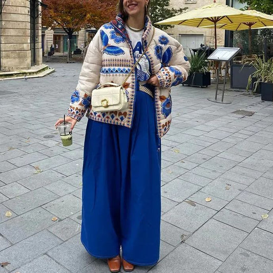Floral Blue Drop Shoulder Jacket
