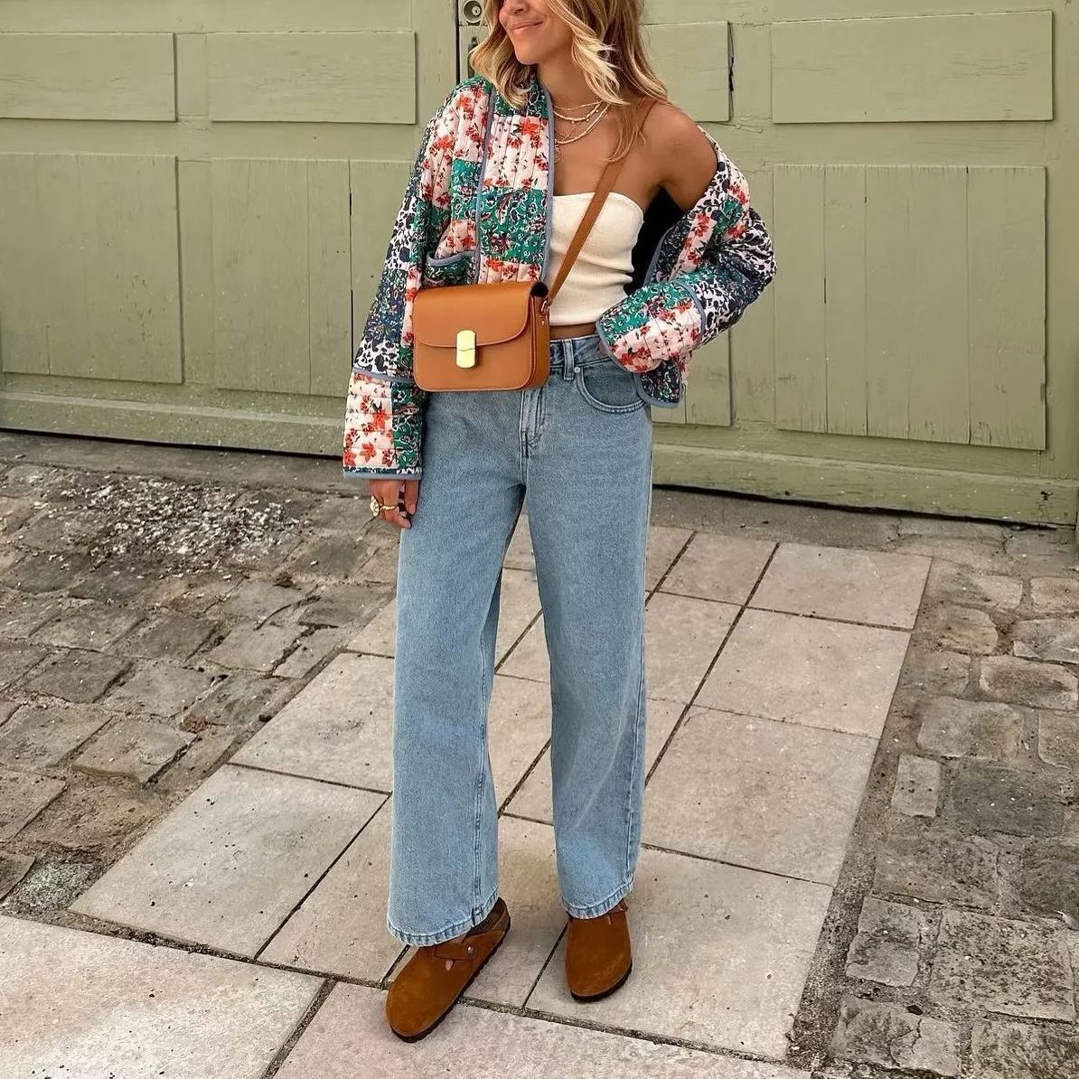 Floral Patchwork Oversized Jacket with Drop Shoulders