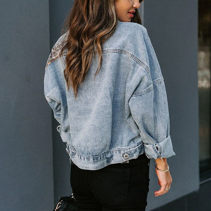 Leopard Print Patchwork Denim Jacket