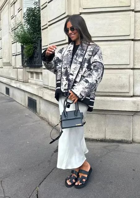 Quilted Oversized Jacket with Vintage Ink Painting Print