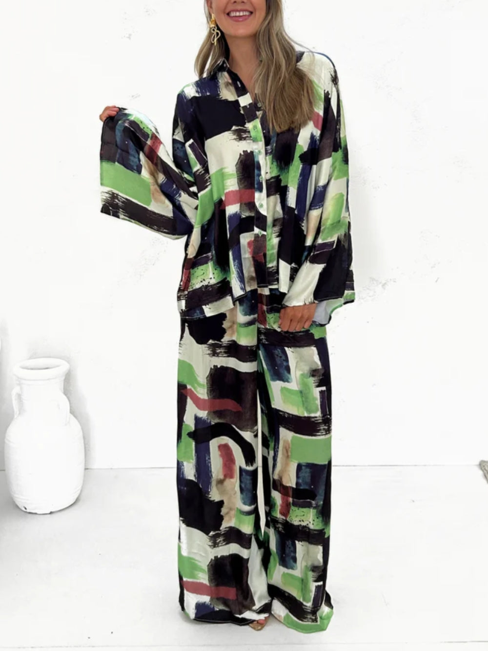 Elastic Waist Pocket Set with Summer Holiday Print