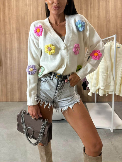 Relaxed Crochet Floral Cardigan Sweater Jacket