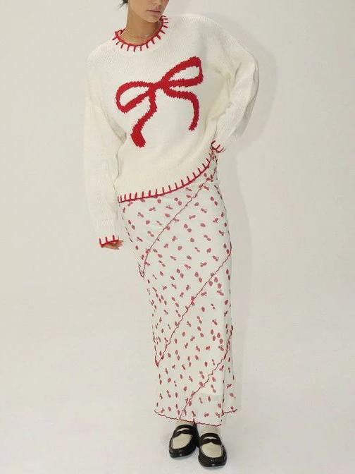 Loose-Fit Bow Jacquard Sweater