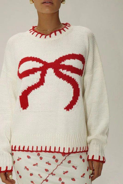 Loose-Fit Bow Jacquard Sweater